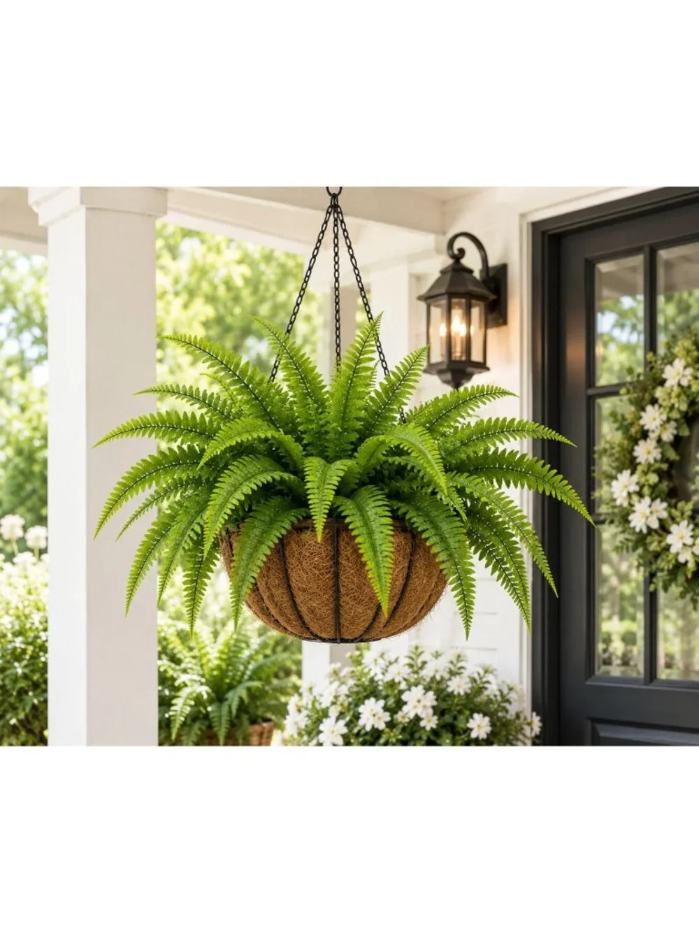 Artificial Boston Fern Bush 20 Inch Faux Fern Plant Hanging Basket Filler Plante